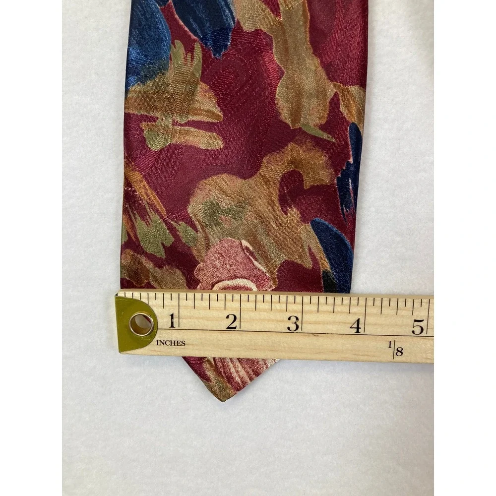 Towncraft‎ Necktie Mens OS Burgundy Gold Blue Floral Abstract Jacquard Classic